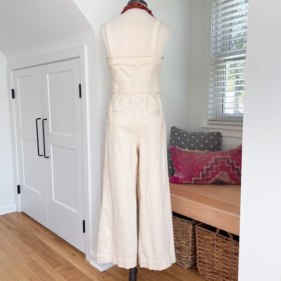 Urban Outfitters Sleeveless Corduroy Jumpsuit Medium Wide Leg Ivory - Picture 6 of 12